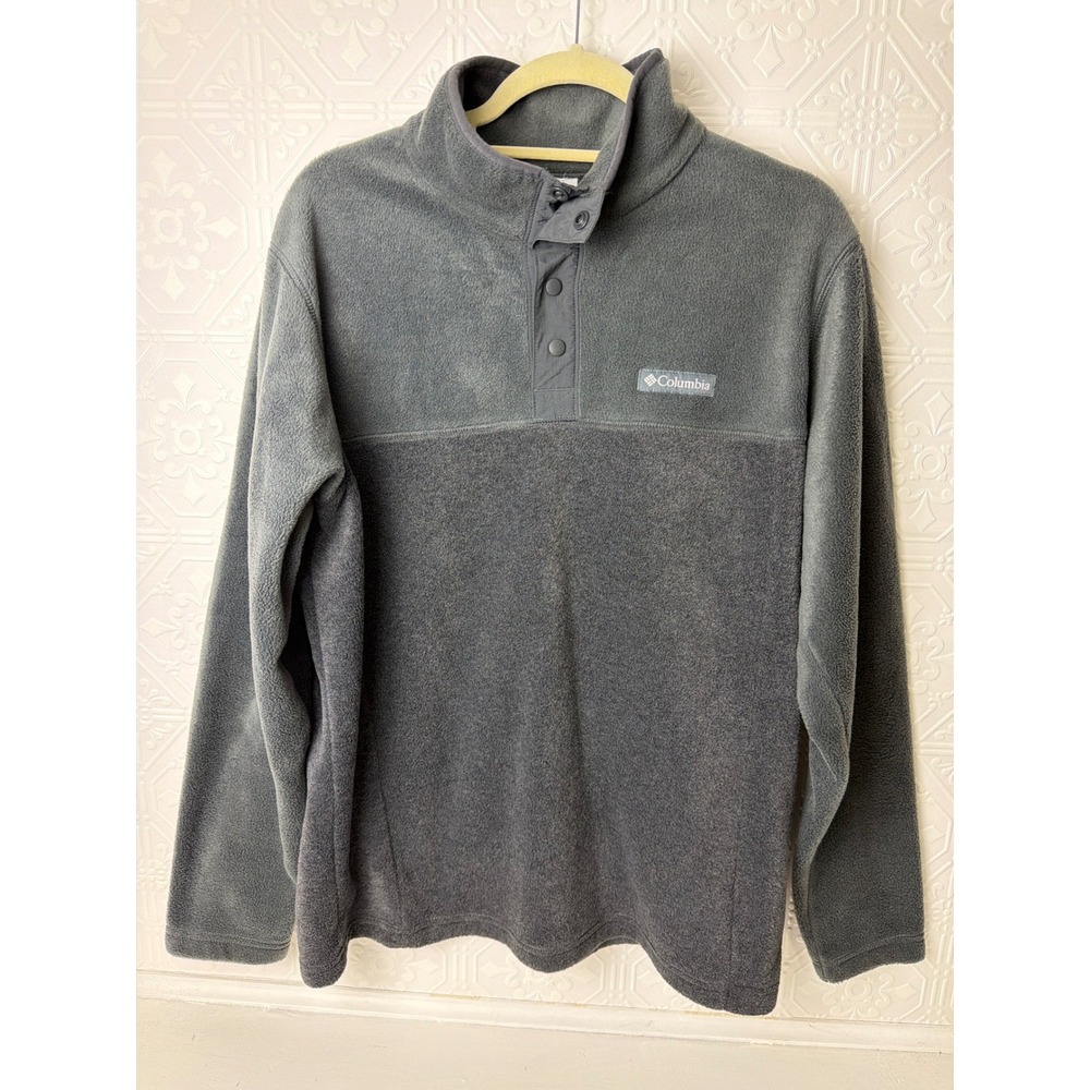Columbia Pullover Fleece Sweatshirt Mens M Grey Button High Neck Soft Utility